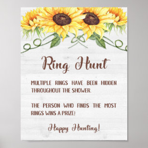 Póster RING HUNT Sunflower Bridal Shower Game Rótulo