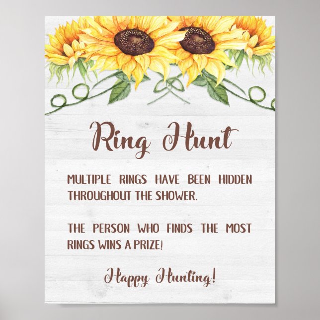 Póster RING HUNT Sunflower Bridal Shower Game Rótulo (Frente)