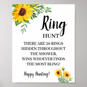 Póster Ring Hunt Sunflowers Bridal Shower Game Rótulo