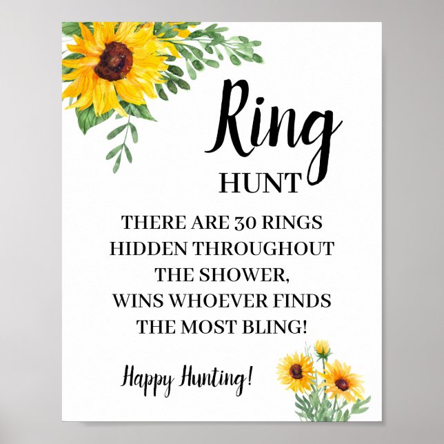 Póster Ring Hunt Sunflowers Bridal Shower Game Rótulo (Frente)