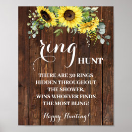 Póster Ring Hunt Sunflowers Bridal Shower Game Rótulo