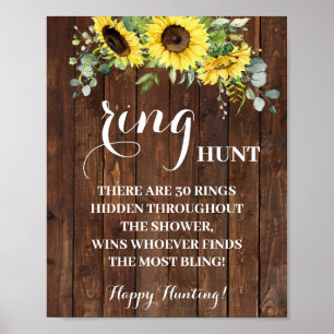 Póster Ring Hunt Sunflowers Bridal Shower Game Rótulo