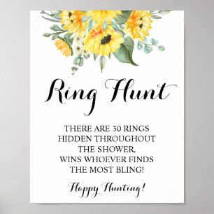 Póster Ring Hunt Sunflowers Bridal Shower Game Rótulo