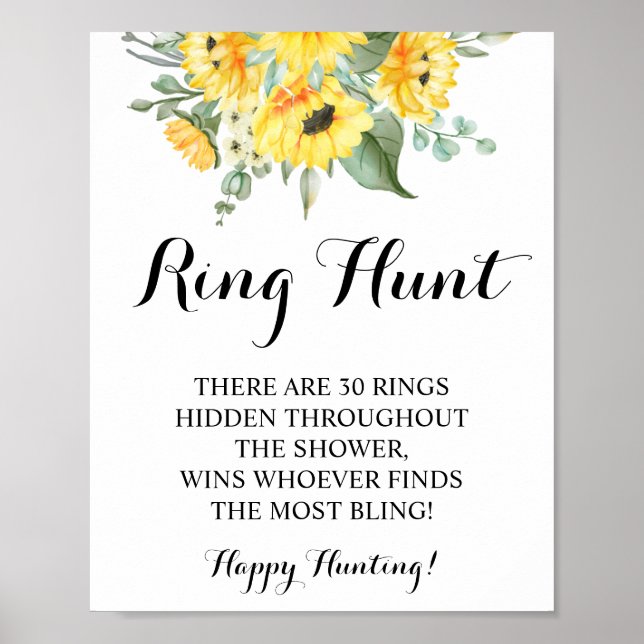Póster Ring Hunt Sunflowers Bridal Shower Game Rótulo (Frente)