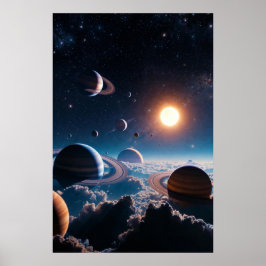 Póster Ringed Worlds Above the Clouds – Cosmic Planetary