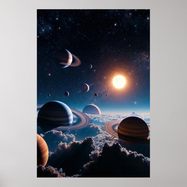 Póster Ringed Worlds Above the Clouds – Cosmic Planetary  (Frente)
