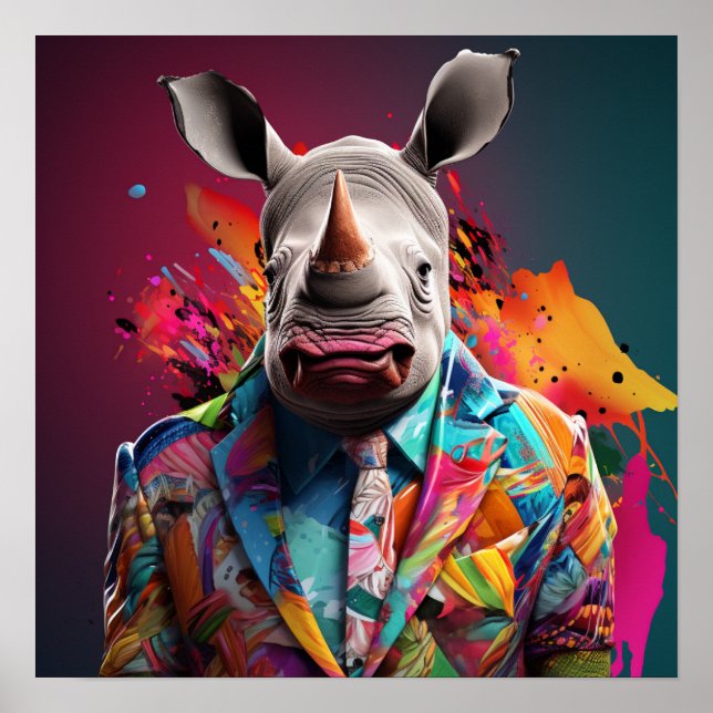 Póster Rinoceronte blanco de moda (Frente)