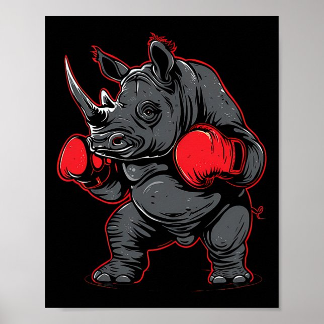 Póster Rinoceronte boxeando con guantes de boxeo Kickboxi (Frente)