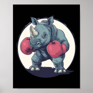Póster Rinoceronte de boxeo con guantes rojos de boxeo