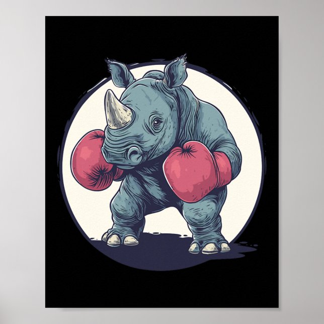 Póster Rinoceronte de boxeo con guantes rojos de boxeo (Frente)