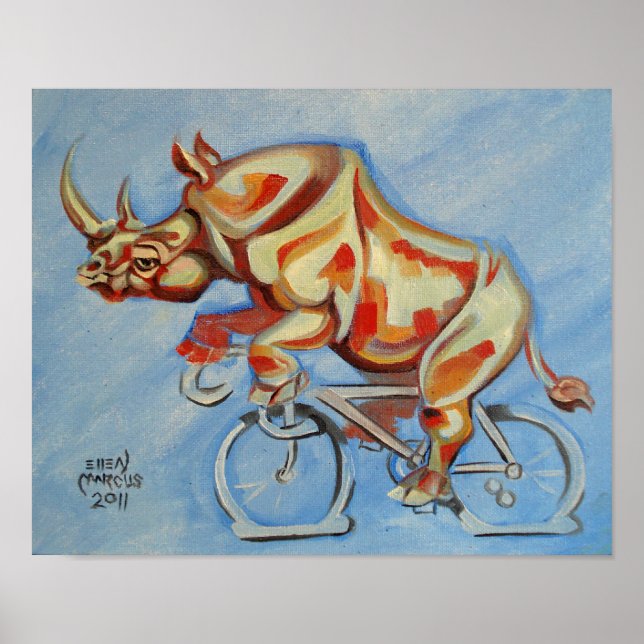Póster Rinoceronte en bicicleta (Frente)