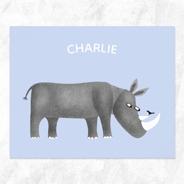 Póster Rinocerontes bonitos personalizados (Cute rhino personalized name poster)