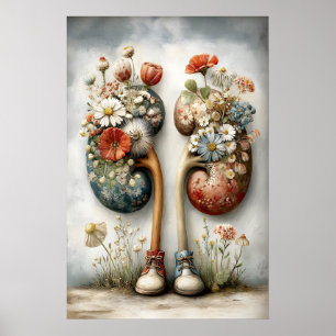Póster Riñón Humano Con Estampado De Flores, Anatomía Boh