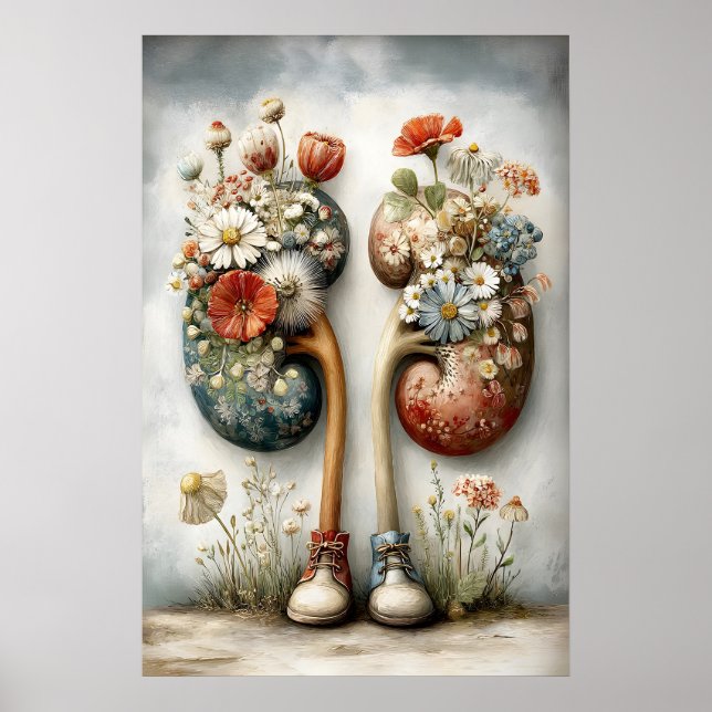 Póster Riñón Humano Con Estampado De Flores, Anatomía Boh (Frente)