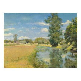 Póster Río a través de un paisaje de cosecha, verano