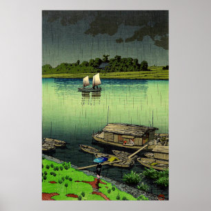 Póster Río Arakawa en lluvia de mayo Kawase Hasui 1932