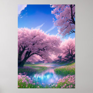 Póster Río azul en paraíso rosa