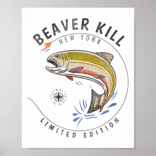 Póster Río Beaverkill Nueva York Regalo de Pesca con Mosc (Frente)
