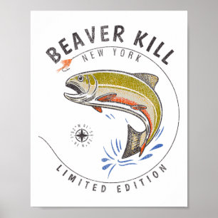 Póster Río Beaverkill Nueva York Regalo de Pesca con Mosc