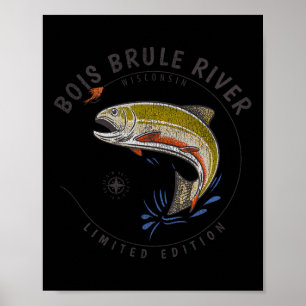Póster Río Bois Brule Wisconsin Recuerdo de pesca con mos