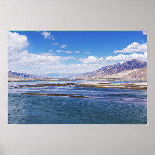 Póster Río Brahmaputra y paisaje montañoso - Tíbet