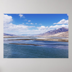 Póster Río Brahmaputra y paisaje montañoso - Tíbet