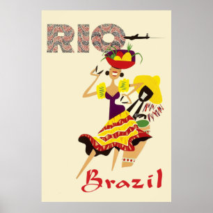 Póster Río, Brasil, bailarín brasileño con baterista