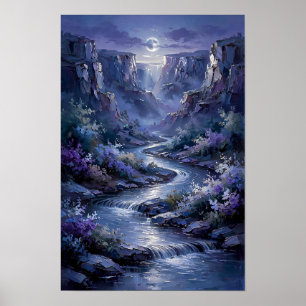 Póster Río Cañón Moonlight - Noche Azul Púrpura Mística