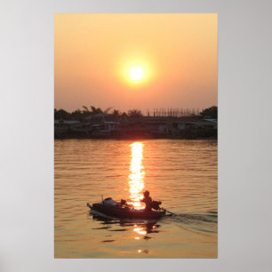 Póster Río Chao Phraya Atardecer ... Ayutthaya, Tailandia
