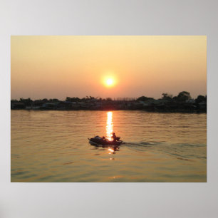 Póster Río Chao Phraya Atardecer ... Ayutthaya, Tailandia