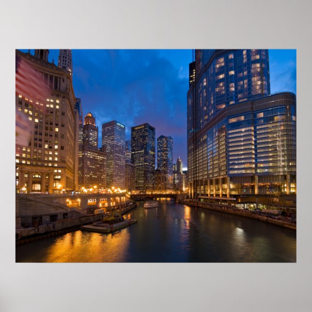 Póster Río Chicago de noche (Frente)
