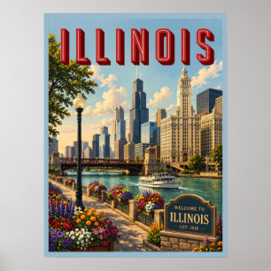 Póster Río Chicago Illinois