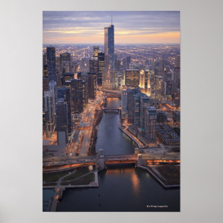 Póster Río Chicago y Torre Trump desde arriba