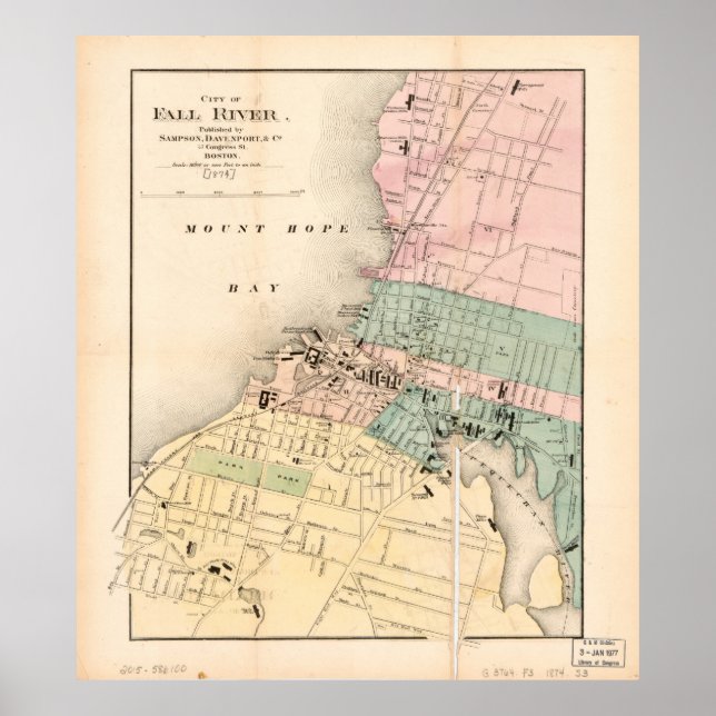 Póster Río Ciudad de Otoño, Mapa de Massachusetts (1874) (Frente)