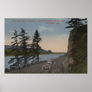 Póster Río Columbia, Oregón - Autopista al oeste de Oneon