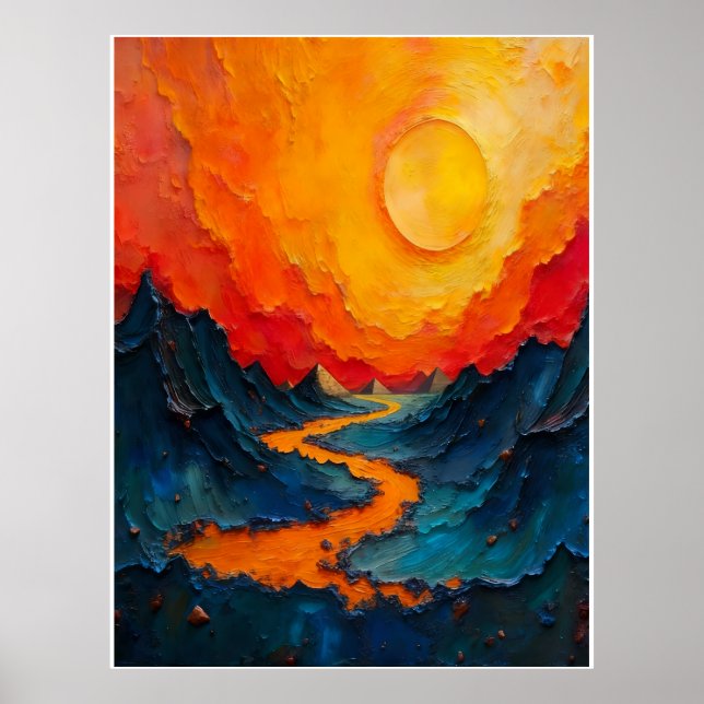 Póster Río de Fuego: Pintura al óleo con impasto (Frente)