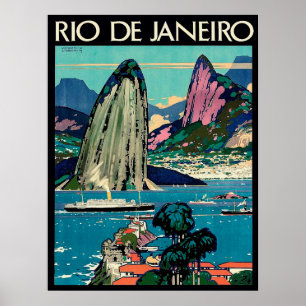 Póster Río de Janeiro, barcos turísticos en la costa