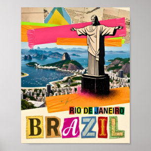 Póster Río de Janeiro Brasil Cristo Collage Retro de Viaj