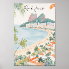 Póster Río de Janeiro Brasil Gouache Ilustracion Viajes