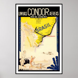 Póster Río de Janeiro Brasil Linhas Condor Aereas