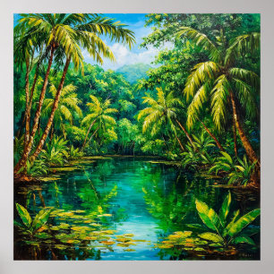 Póster Río de la selva tropical rodeado de exuberante veg
