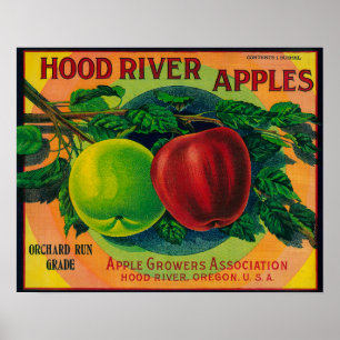 Póster Río de LabelHood del cajón de Hood River Apple, O