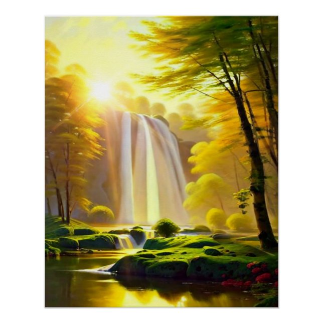 Póster Río de los Árboles de Cascadas Sunrise. Un paisaje (Anverso)