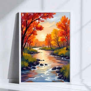 Póster Río de Otoño   Aquarela de la Naturaleza del Folla