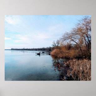 Póster Río Dnieper con espesor de caña en Ucrania