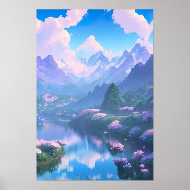 Póster Río en un hermoso valle (Frente)