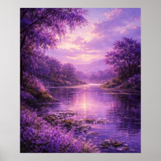 Póster Río encantado bajo el cielo púrpura