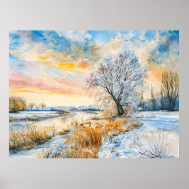 Póster Río Havel nevado con sauce. Acuarela