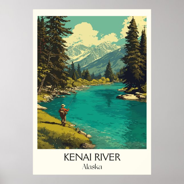 Póster Río Kenai Alaska Pesca Desierto (Frente)