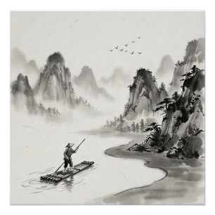 Póster Río Li China Paisaje de lavado de tinta